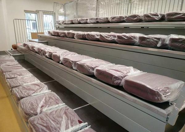 Buy Moveable Temporary Retractable Bleacher Seating Wall Attached Unit Platform With Rear Guardrail at wholesale prices