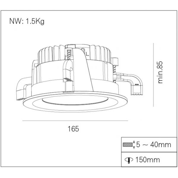 Inodoor COB LED Recessed Downlight , High Power 30W LED Ceiling Light 3 Step Adjusatbe Height