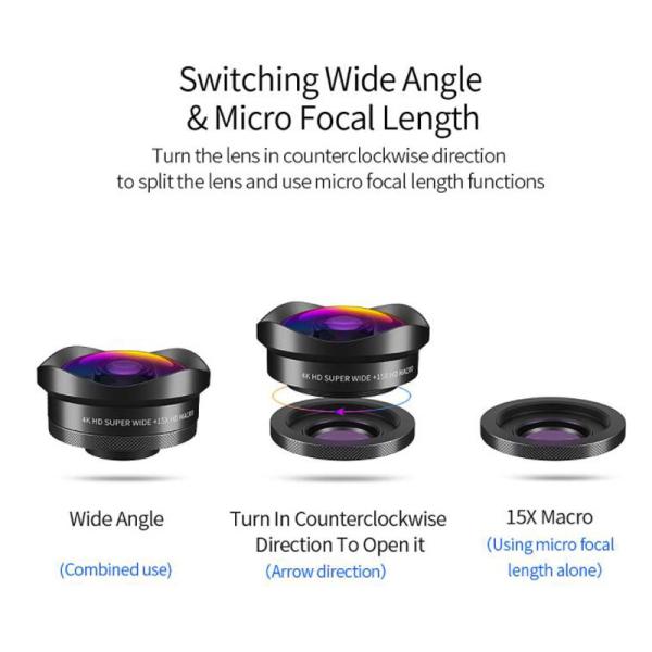 4K Macro Phone Lens Macro And Wide Angle Lens With LED Light And Travel Case