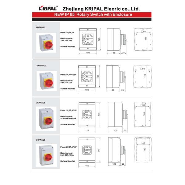 Commercial 10 - 100 Amp Rotary Isolator Switch / Change Over Switch IP65