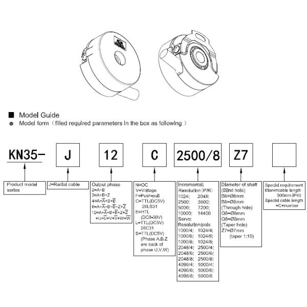 KN35 Mini Dimension Servo Motor Rotary Encoder 4096 Pulse Differential Output 4 Poles 5VDC