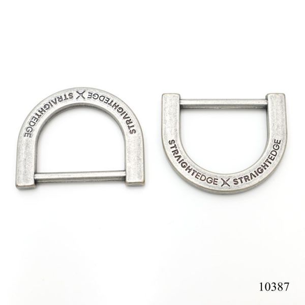 Antique Silver Plated Custom Flat Metal Dee Ring With Deep Black Logo For Leather Bag