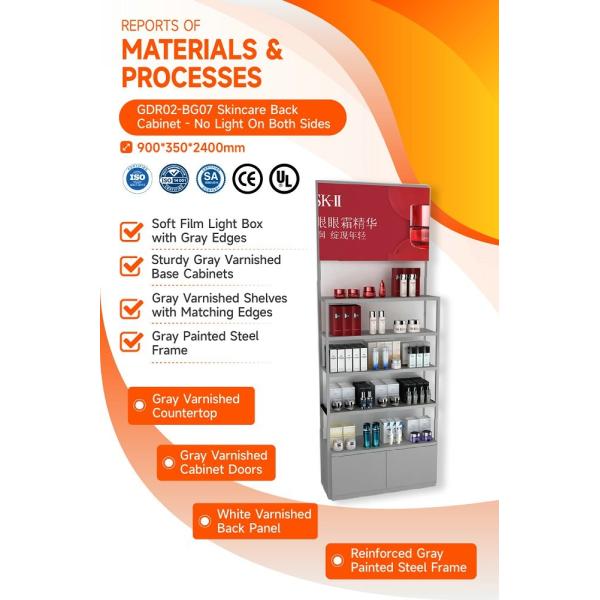 GDR02-BG07 No Light Skincare Display Cabinet with Multi-Purpose Storage and Modern Style for Department Stores