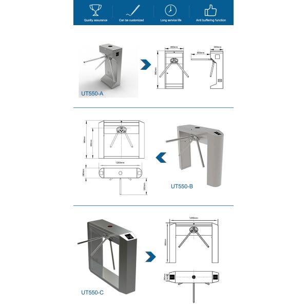 Vertical Tripod Turnstile Gate 304 Stainless Steel 24V DC Brushless Motor 50Hz