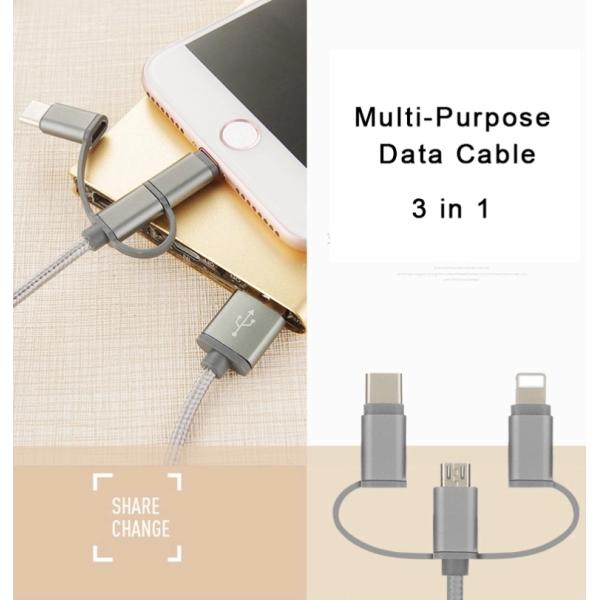 Copper Core Smartphone USB Cable 3 In 1 Multi Function Widely Compatible