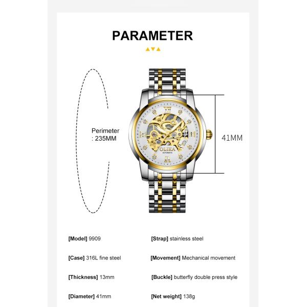 Automatic 2670 Men Mechanical Watches Hollow Luxury 5ATM Waterproof Alloy Case