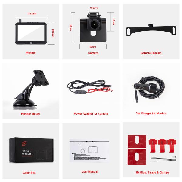 IP68 WIFI Vehicle Rearview Camera 5 Inch Screen Set Black Color