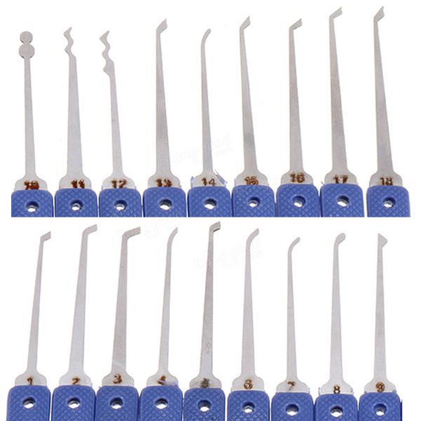 Blue Klom Lock Picks 18 Pieces Stainless Steel Lock Pick Set Steel Lock Opener Locksmith Supplies Picks With Track Number