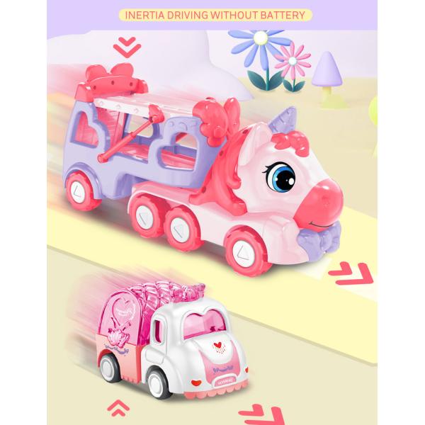 Friction Power Transport Carrier Truck Pull Back Unicorn Car for 18M Kids Boys No Battery