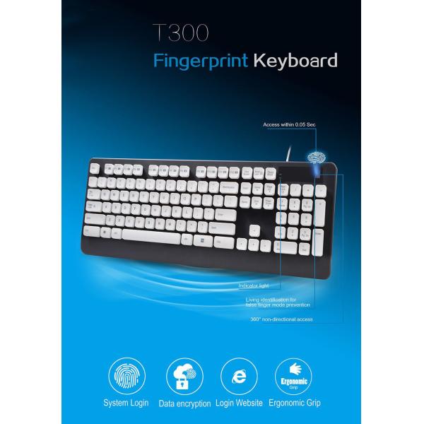 USB Plastic Keyboard With Fingerprint Reader Function Keys Multimedia Keys And Numeric Keys