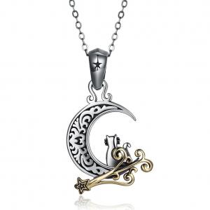 China 5.1 Gram 19mm Moon Cat Necklace SGS Party Ladies Sterling Silver Necklaces on sale