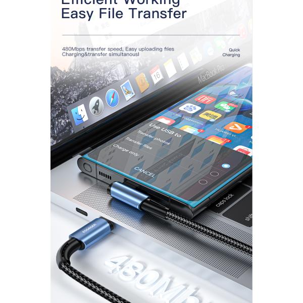 L Type PD USB C To C Charging Cable Black Blue Color 5A 100W 60W