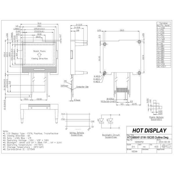 1.1" 96X64 Graphic COG LCD | STN-Display | White on Blue 3.0V | Arduino | ST7549