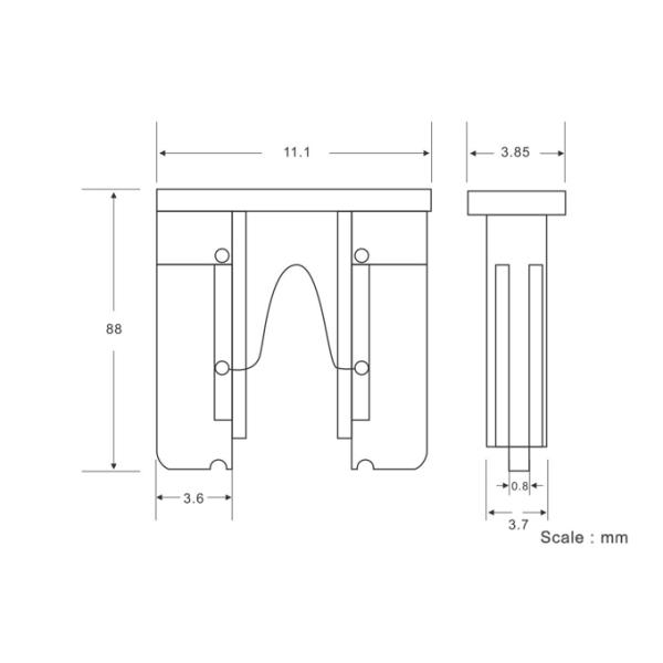 Low Profile 10.9mm Zinc Alloy Mini Blade Fuse Rated 32VDC 58VDC 60VDC 15A Blue For Automotive Passenger Car
