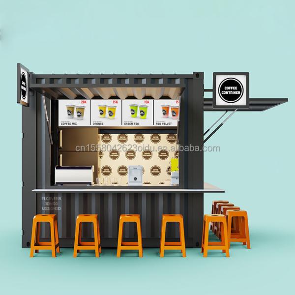 Main Structure Galvanized Steel Square Tubes 10ft Movable Bar Cafe Store for 20ft Shipping Container Garden Coffee Shop