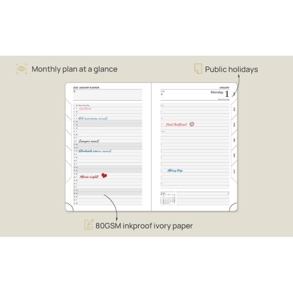 2024 Academic Planner 80gsm Inner Pages Monochrome Printing and Matte Lamination