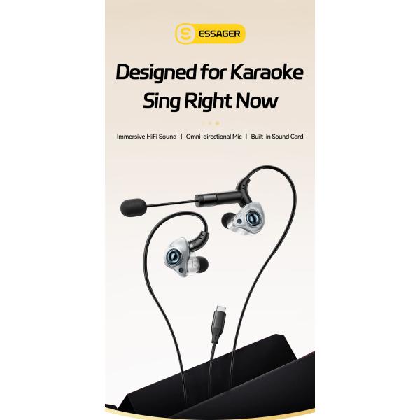ESSAGER SK1 USB Type-C Earphones with 10mm Graphene Diaphragm Built-In Sound Card and Noise Cancelling for High-Quality Audio