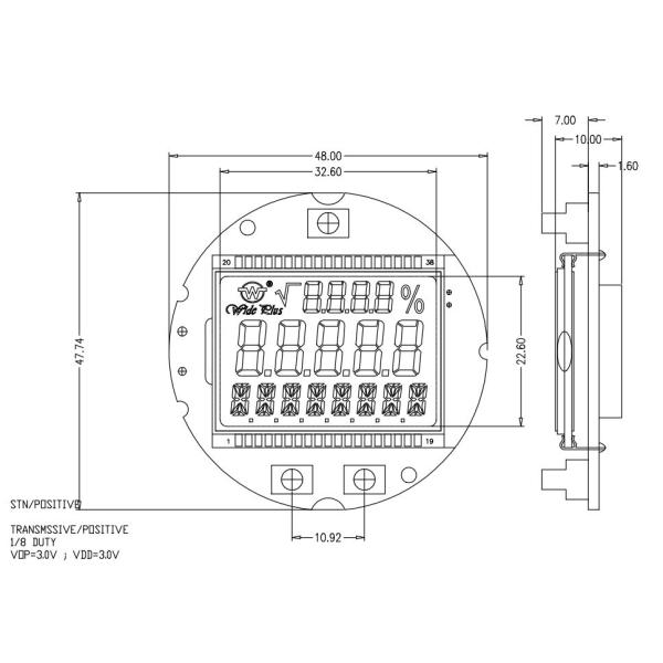 Customize TN Transmisive Graphics 6 o'clock Segment LCD Module