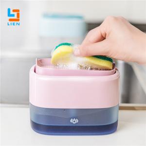 China Detergent Kitchen Soap Dispenser With Sponge Holder Pink Blue Color on sale