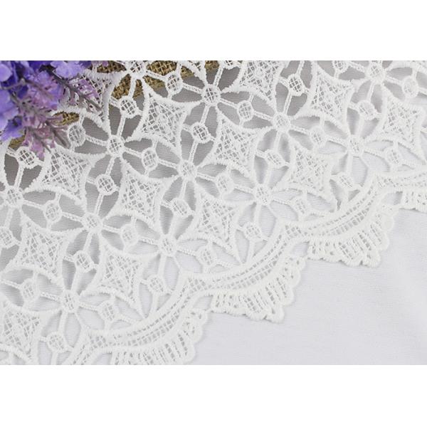 Dubai White Bridal Embroidered Mesh Fabric By The Yard Water Soluble With Scalloped Edge