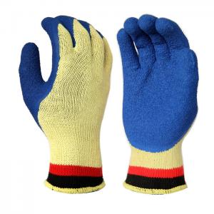 Quality C2002 10 Gauge KEVLAR Seamless liner, with Blue Latex Palm and Thumb Coating, Crinkle Finished for sale