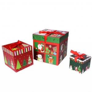 Quality Lid And Base Christmas Cardboard Gift Boxes Christmas Decorations Box With Ribbon for sale