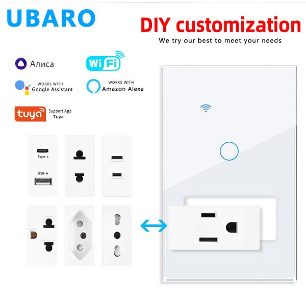 Tuya Wi-Fi Smart Switch Socket Combination with Voice Control Timing Function and 2.4GHz Wi-Fi for Home Office and Hotel