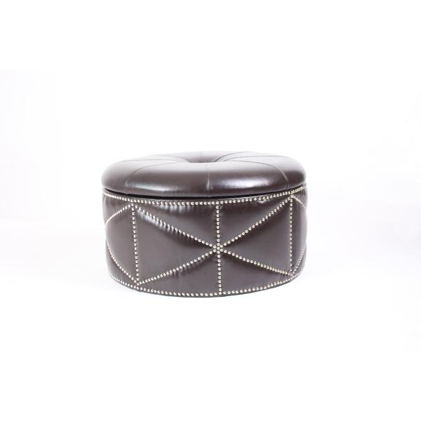 leather round household wood shoe box storage ottoman stool with crystal