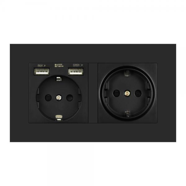 EU 2gang power socket,16A electrical plug grounded ,socket with usb, 146mm*86mm pc white/black/gold wall socket