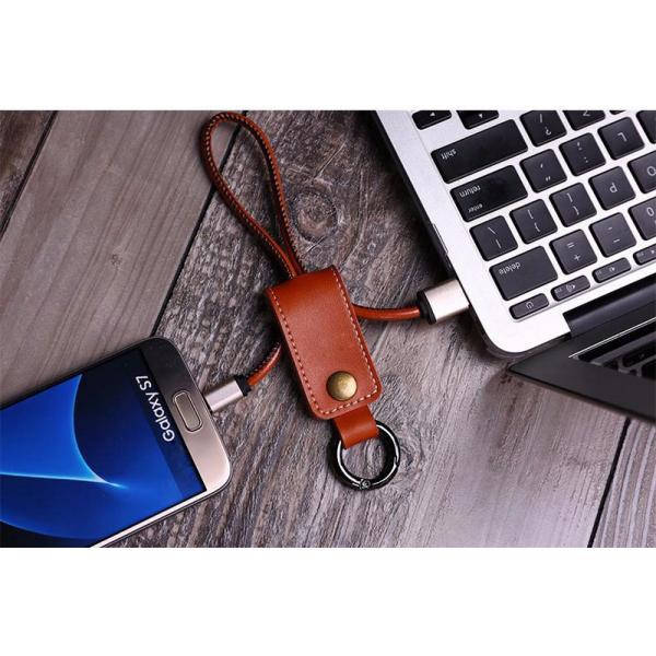 The creative leather key chain data line is suitable for Apple Android type-C mobile portable key buckle charging wire.