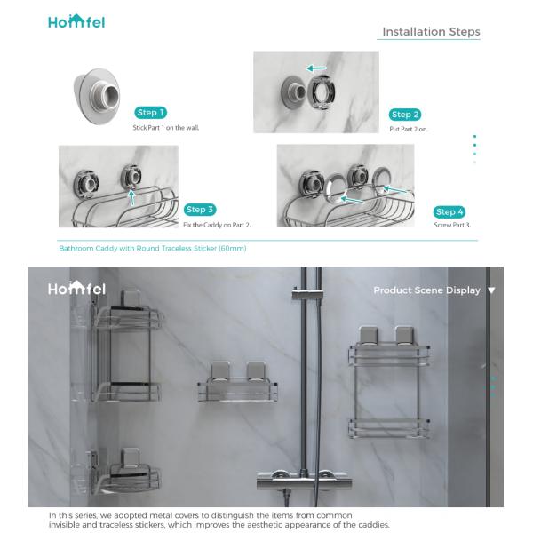 Bathroom Organizer Suction Cup Iron Wire Corner Rack Stainless Steel Shower Caddy 2 Tiers