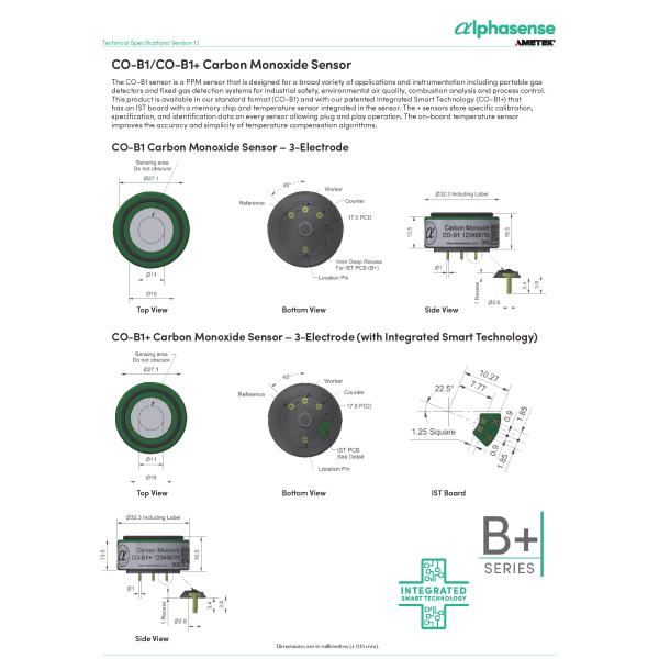 CO-B1/CO-B1 Carbon Monoxide Sensor Zero Current ± 4 Range 5000 For Accurate Detection