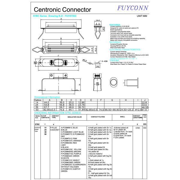 25 pairs Female Centronic Solder 180 Degree Cable Exit Connector with Triangle Plate