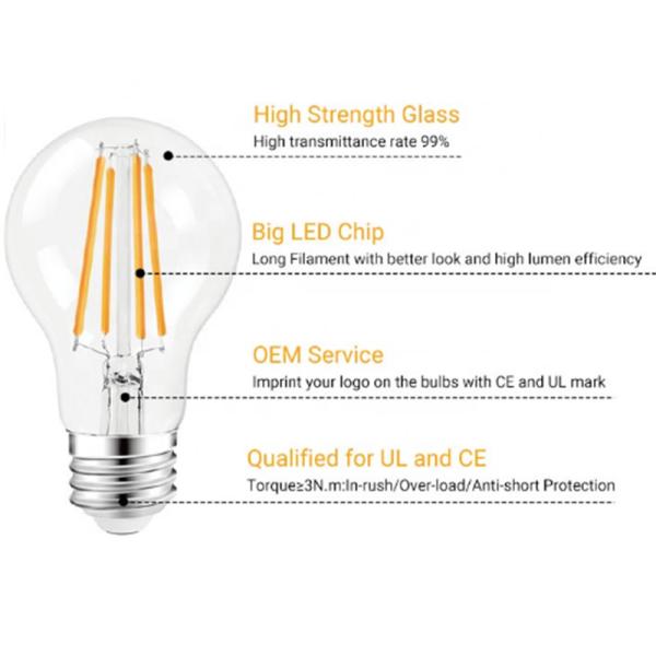 A19 LED Filament Bulb A60 B22 Clear E27 Standard Bulb 4W 60*105mm