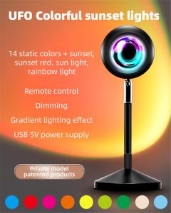 Quality USB Rainbow UFO Sunset Red Projector Led Night Light Sun Projection Desk Lamp for Bedroom Coffee Store Wall Decoration for sale