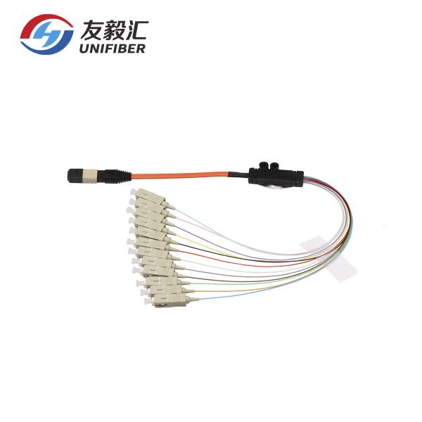 OM5 12 Fiber MPO To SC Breakout Patch Cable Flat Ribbon