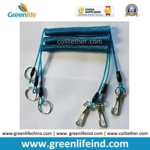 China High Security Wire Reinforced Stretch Coil Lanyard with Quick Release Snap Hook and Split Ring on sale