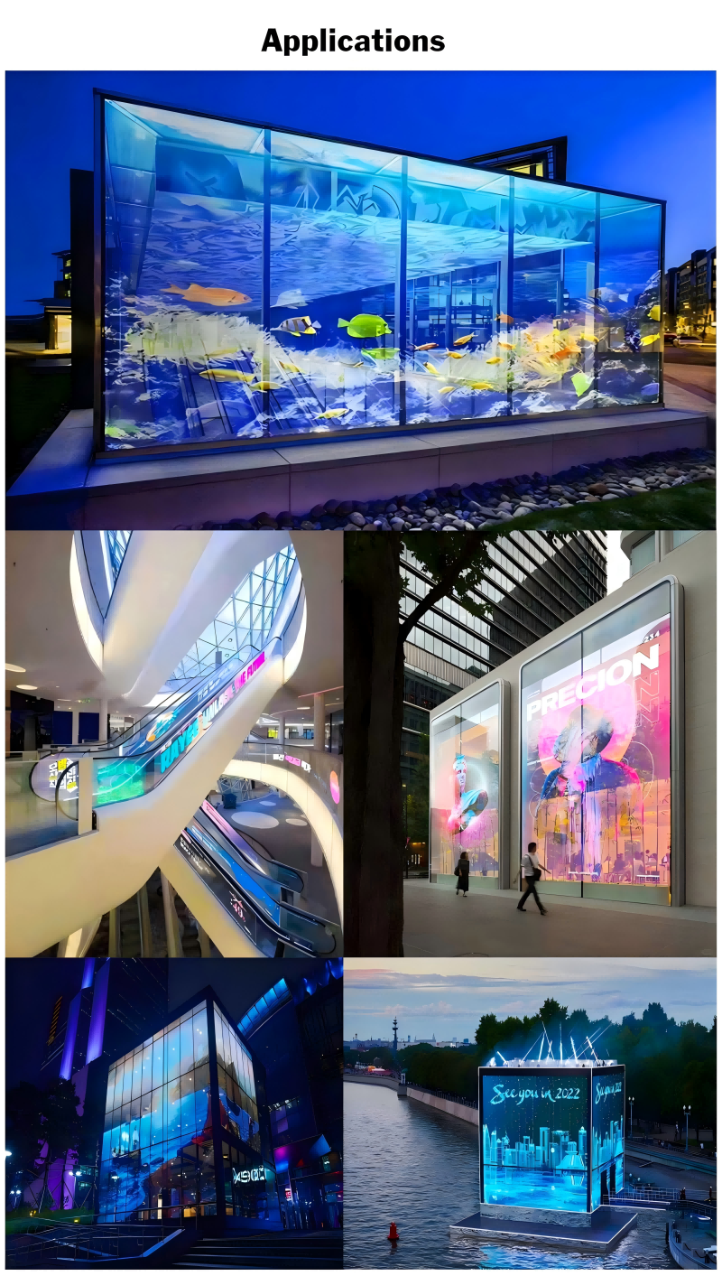 Flexible Design LED Transparent Film Screen with 100000hours Life Span and 200W/m2 Average Power