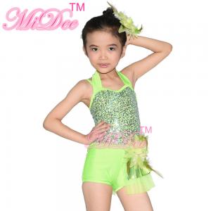 China Confetti Halter Neck Sequin Dress , Shuttle Pleated Skirt Dress Dance Clothes For Kids on sale