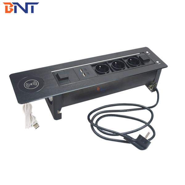 Built in wireless charger motorized rotate table socket with EU power plug