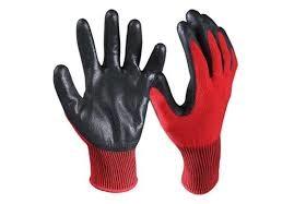 China Red And Black Nitrile Dipped Work Gloves Firm Grip Safety Cuff Abrasion Resistant on sale
