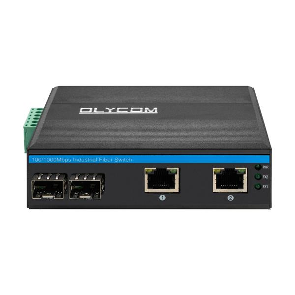 Olycom Industrial Network Switch 100M/1G SFP Fiber Unmanaged Fanless IP40 Rated DC12V