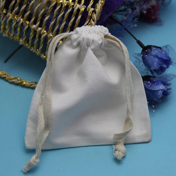 Small Plain Cotton Drawstring Bags , Rope Handle White Cotton Drawstring Pouch