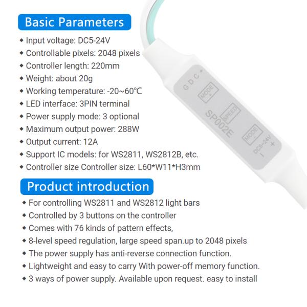 SP002E LED Pixel Controller Mini 3 Key Controllable For Magic Color Strip WS2811