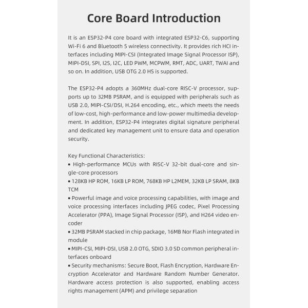 JC-ESP32P4-M3-C6 Industrial Grade 400M Main Control Frequency ESP32 Display Module for -20C- 70°C Operation Temperature and Compact Design