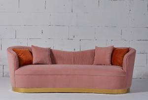 China Pink Velvet Fabric Living Room Sofa With Gold Stainless Steel Base on sale