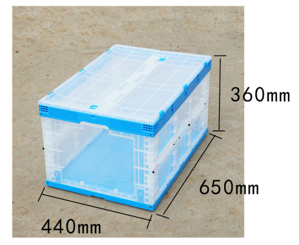 650*440 mm Series Plastic Collapsible Tote Boxes Attached Lids Stacking