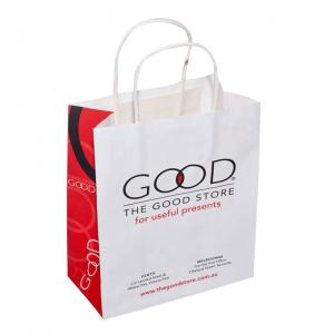 Quality Custom Printed White Kraft Paper Shopping Bags With Twisted Paper Handle for sale