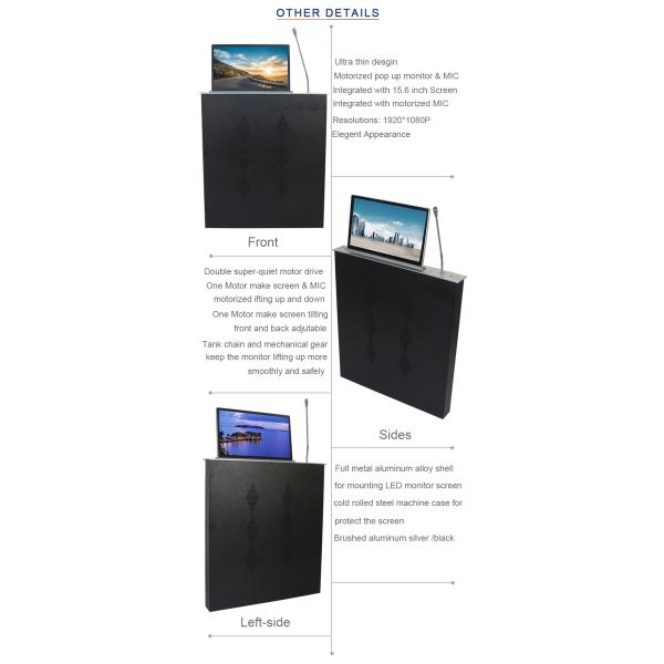 Conference system motorized lcd monitor lift mechanism with discussion microphone