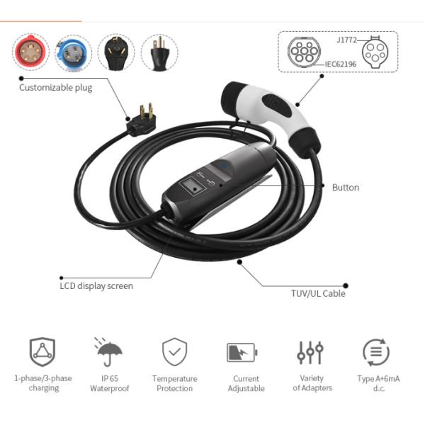 Type1/ Type 2 16a 32a Wallbox EV Charging Station LED Display Charger Level 2